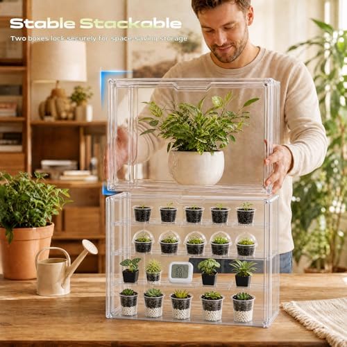 Clear Mini Greenhouse Indoor, Tabletop Portable Greenhouse with Magnetic Door Small Acrylic Plant Green House for Seed Starting, Plant Grow Warmer,and Home Gardening Display - Image 6