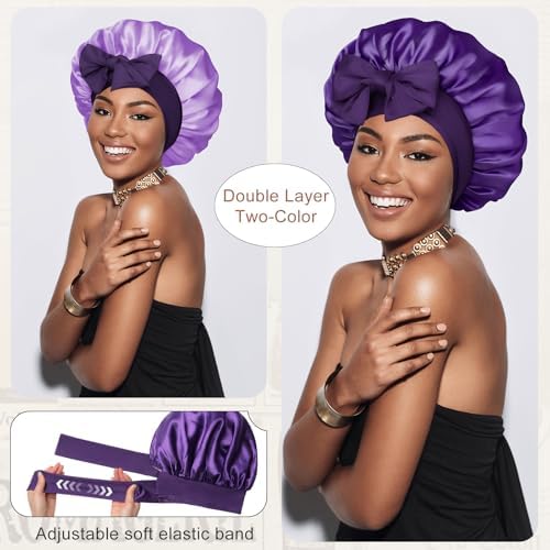CHLINS Double Layer Satin Bonnet for Sleeping, Hair Bonnet for Curly Hair - Image 2