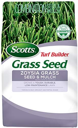Scotts Turf Builder Grass Seed Zoysia Grass Seed and Mulch, 5 lb. - Full Sun and Light Shade - Thrives in Heat & Drought - Grows a Tough, Durable, Low-Maintenance Lawn - Seeds up to 2,000 sq. ft. by Unknown