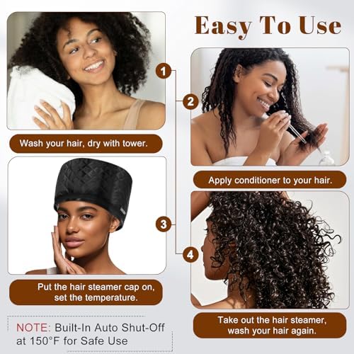 Hair Steamer for Deep Conditioning: Heat Cap with 118" Power Cord 10-Level Fast Heating & 3 Timer Settings for Natural Black Hair Thermal Steam Cap for Deep Conditioner Treatments - Image 6