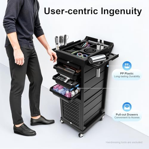 Beauty Salon Cart with Wheels & 6 Drawers, Hair Salon Trolley Cart, Black - Image 2