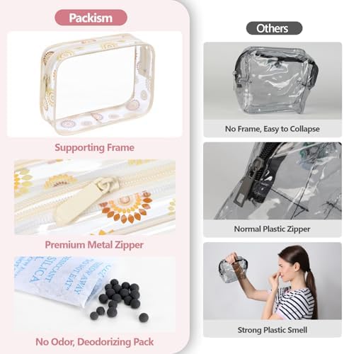 PACKISM TSA Approved Toiletry Bag - Beige Bohemian Print Clear Makeup Bag - Image 5