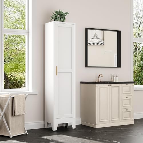 Bevivog Tall Bathroom Storage Cabinet, 67" Narrow Metal Storage Cabinets, Freestanding Tall Linen Cabinet, Slim Kitchen Pantry Cabinets with Shelves - Image 2