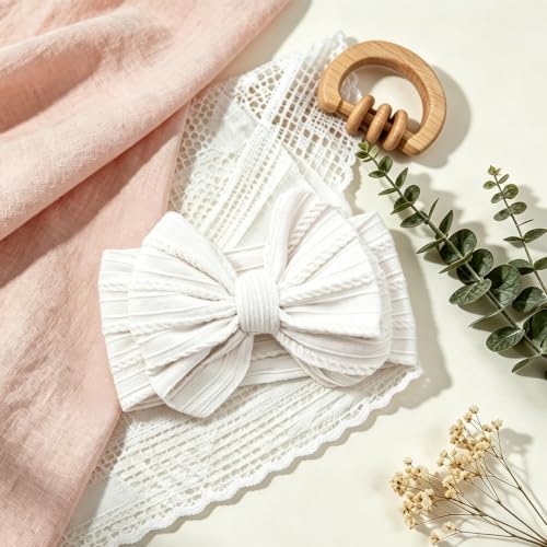 Baby Bows Headbands Soft Nylon Handmade Hair Accessories for Newborn Infant Toddler Kids (White, Large) - Image 6