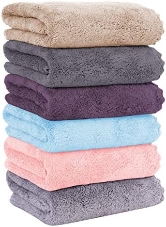 MOONQUEEN 6 Pack Premium Hand Towels - Quick Drying - Microfiber Coral Velvet Highly Absorbent Towels - Multipurpose Use as Hotel, Bathroom, Shower, Spa, Hand Towel 16 x 28 inches (Multicolor) by MOONQUEEN