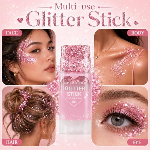 Go Ho Pink Glitter Stick, Sparkly Hair Face Body Shimmer for Women Kids - Image 3