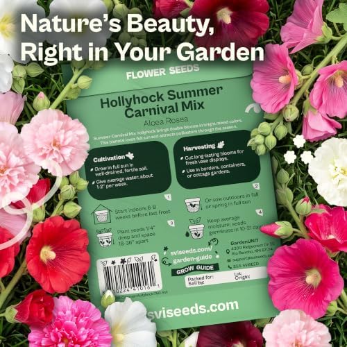 SVI 750 Mix Summer Carnival Hollyhock Heirloom Flower Seeds Alcea rosea - Image 2