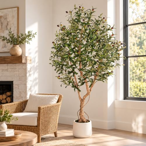 6ft Artificial Olive Tree with Tall Exquisite Planter Realistic Faux Olive Tree with Thick Trunk and Lifelike Leaves - Large Fake Olive Tree for Home Living Room Office Decor - Image 3
