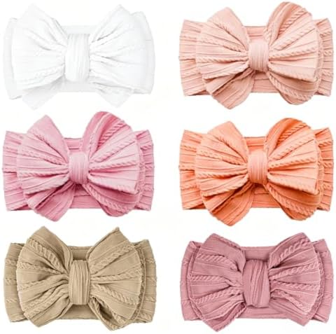 Baby Bows Headbands Soft Nylon Handmade Hair Accessories for Newborn Infant Toddler Kids (6 Mixed Pink, Large) by YWAOAIJD