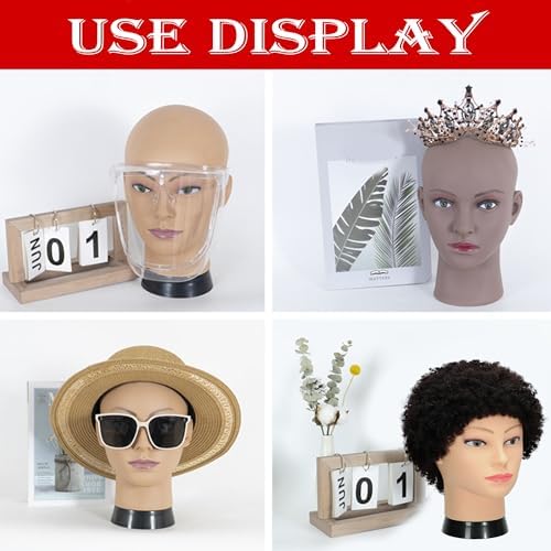 Bald Female Mannequin Head Makeup Training Head Wig Head Professional Cosmetology for Wig Making and Display Hat Helmet Glasses Display Head Model with Free Clamp Stand - Image 4