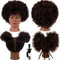 Afro Curly Mannequin Head with 100% Human Hair Curly Hair Hairdresser Hair Styling Cosmetology Manikin Head Doll head for Hairdresser Practice Styling Dye Braiding with Clamp Stand by MankainheadMannequinHead