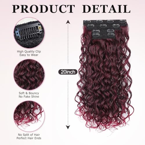 Vigorous Curly Clip In Hair Extensions,4PCS 20 inch Thick Curly Hair Extensions Lace Weft Clip Ins Invisible Natural Synthetic Hairpieces for Women,Burgundy Highlights(T1B/BUG) - Image 6