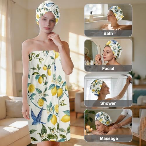 Absorbent Bath Towel Wrap Set (32 X 60 in), Lemon Bird Towel Wrap - Image 2