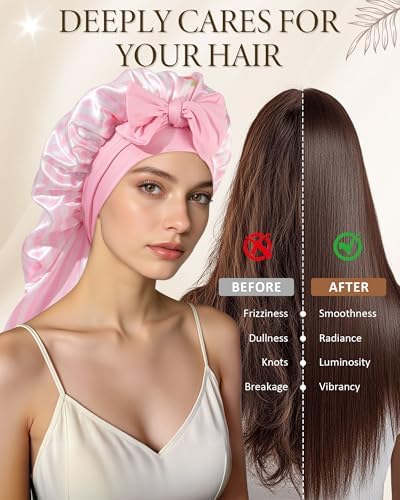 AWAYTR Long Satin Bonnet for Sleeping, Women Two-Tone Reversible Sleep Cap - Image 5