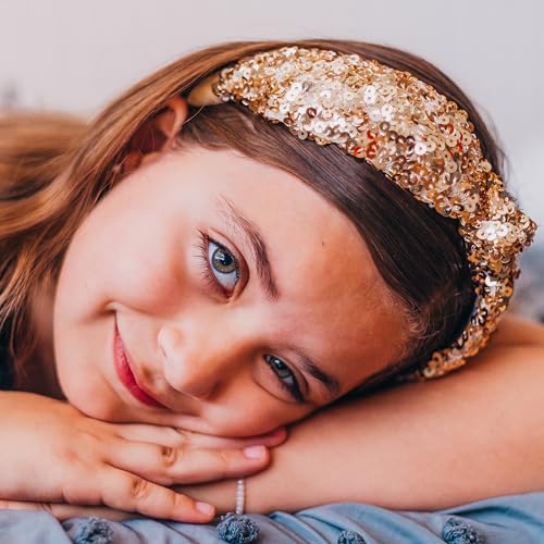 FROG SAC Sequin Knot Headband for Girls - Gold Knotted Head Bands for Kids, Sparkly Little Girl Headbands, Cute Tween Beaded Hair Band Accessories, Easter Basket Fillers Stocking Stuffers - Image 6