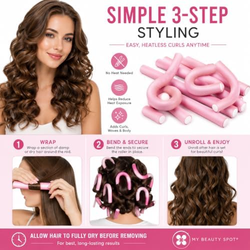 My Beauty Spot Flexi Rods Foam Hair Rollers 3/4" 5/8" and 1" Diameter Professional Salon Quality 18 Pcs Rubber Hair Rollers for Long, Medium and Short Hair (Pink) - Image 6