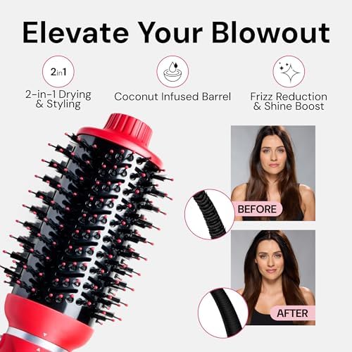 L'ANGE HAIR VolumeBoost 60mm 2-in-1 Ceramic Volumizing Brush Dryer | Fast Drying & Styling for Frizz-Free, Voluminous Blowouts | Ceramic-Coated Barrel (Red) - Image 4
