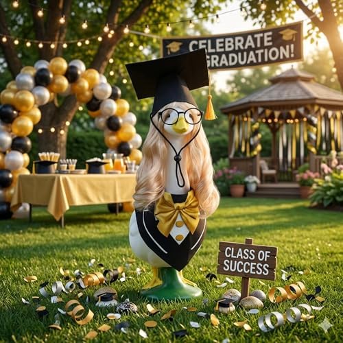 Graduation Porch Goose Accessories with Blonde Wig and Cap, 4-Piece - Image 5