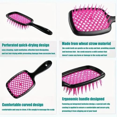 2PCS Detangling Hair Brush, Detangling Hair Brush,Detangling Brush for Curly Hair, Wet and Dry Detangle Brush,Scalp Massage Brush (Black+Pink). - Image 7