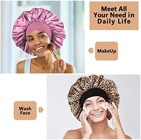 3PCS Extra Large Satin Bonnets for Sleeping, Hair Bonnets for Black Women Braids Curly Hair, C - Image 5