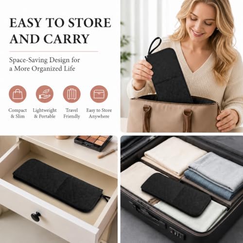 2-in-1 Heat Resistant Hot Tool Mat and Organizer | Portable Travel Curling Iron Holder & Flat Iron Storage Mat with Heatproof Lining | Black Styling Tools Pouch for Hot Straightener and Wand - Image 7