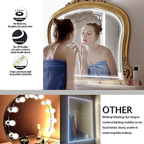 LED Vanity Mirror Lights, Hollywood Style Makeup Lighting, 6.6FT/6000K/Dimmable/12V Adapter/Self-Adhesive Strip Lights for Mirror, Lighting for Makeup Table & Bathroom - Image 5