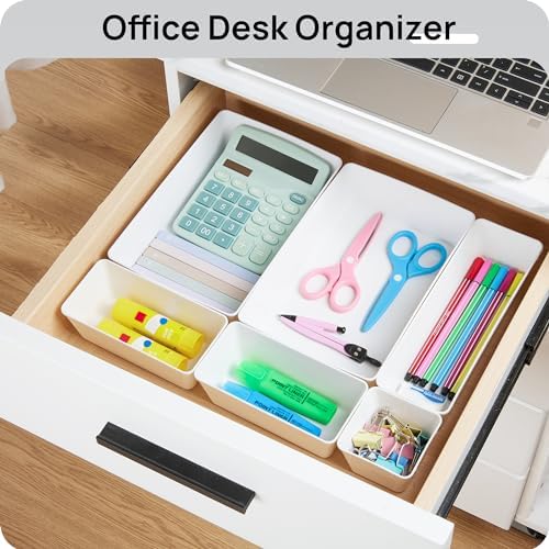 Vtopmart 44 PCS Plastic Drawer Organizer Set, Vanity Organizer Trays, White - Image 6