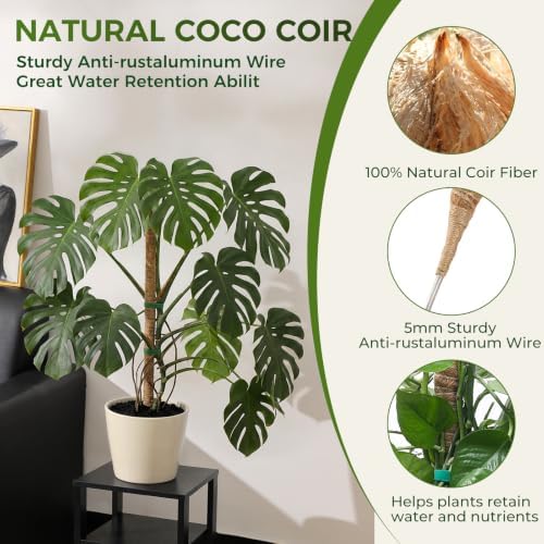 3 Pack Moss Pole Monstera Plant Support, 2 Pack 28" & 1 Pack 48" Bendable Plant Stakes Made of Real Coco Coir Support for Climbing Indoor Plants, Tall Moss Stick Trellis for Potted Climbers - Image 5