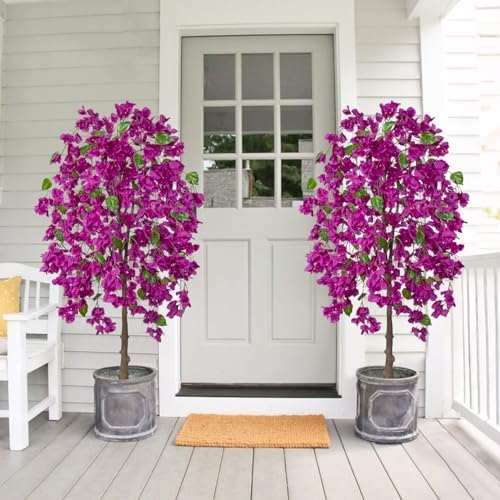 Briful Artificial Bougainvillea Flower Tree in Black Pot - 59in Tall Faux Silk Bougainvillea Floral Tree with Realistic Trunk Fake Bougainvillea Plant for Home Office Living Outdoor Porch Décor - Image 5