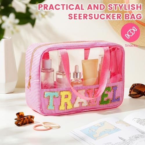 Sanwuta 1 Pcs Clear Seersucker Travel Bag, Pink - Image 4