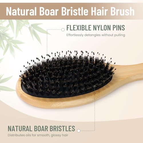 Boar Bristle Hair Brush Set, Bamboo Comb Set for Hair Growth - Image 2