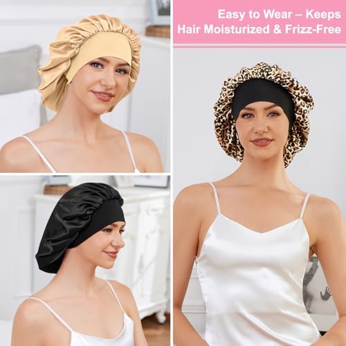 ZHENSILK 3PCS Silk Sleep Bonnet for Women, Large Satin Hair Caps with Elastic Band for Curly Hair and Frizz Control - Image 6
