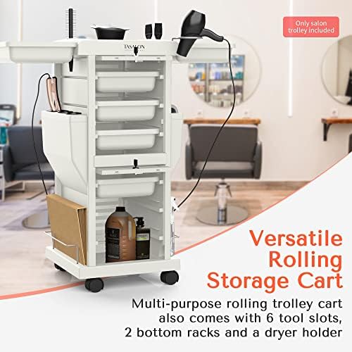 TASALON Lockable 6-Tray Salon Rolling Cart with 2 Holders, White - Image 3