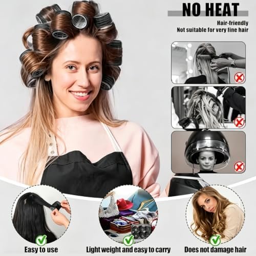 Black Self Grip Hair Rollers Curlers 24 Pcs Set with Metal Clips - Image 3