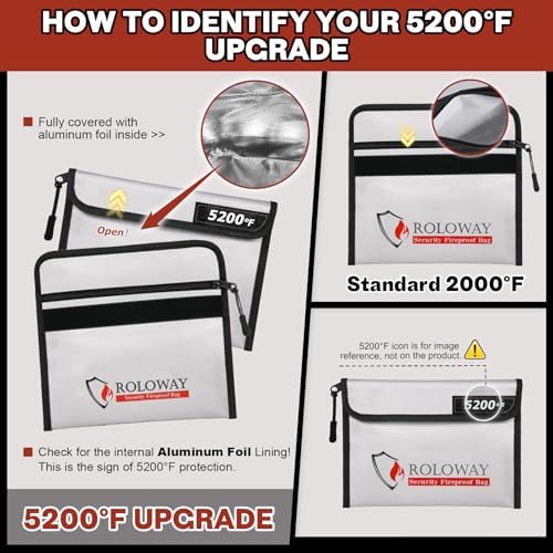 ROLOWAY Fireproof Bag (9.6 x 6.6 inches) 5200℉ Heat Insulated, Fireproof Money Bag with Zipper for Cash (2-Pack) - Image 6