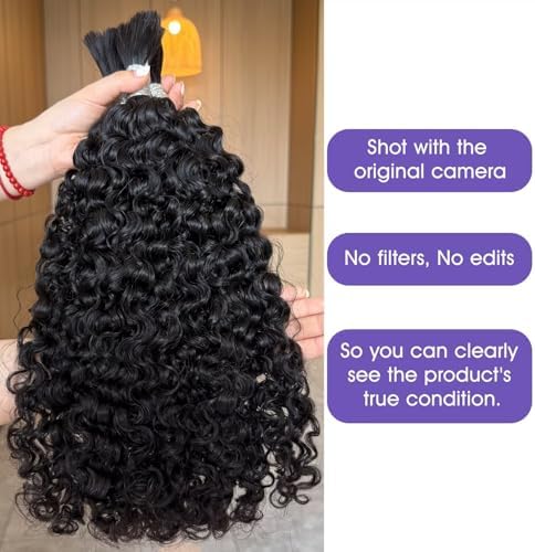 Lemoda Boho Human Braiding Hair Burmese Curly Bulk Human Hair Extensions For Bohemian Knotless Braids No Weft 14 14 14Inch 3Bundles/Lot 100g/1Bundle 1B Natural Black Salon-Quality - Image 4