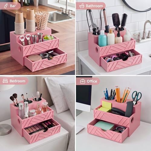 Pink Hair Tool Organizer with Drawer, Hair Brush Storage - Image 6