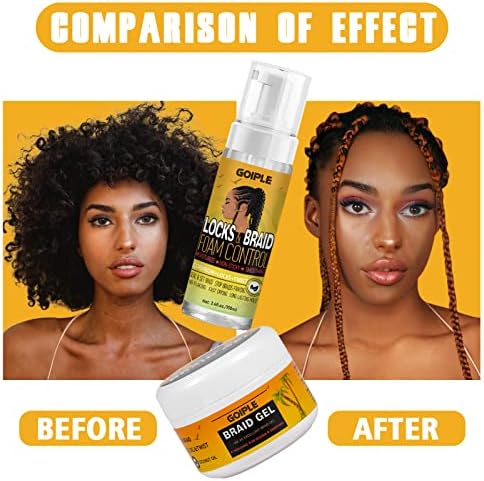 Strong Hold Extra Hold Braiding Gel & Edge Tamer - Tames Frizz, Smoothing Mousse for Twists, Locs, Braids, Cornrows (with Hair Oil, Hair Combs, Bonnet, and Clips) - Image 4