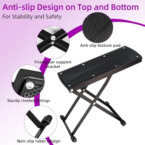 Pedicure Foot Rest, 6 Heights Adjustable Foot Stool, Metal Foldable Non-Slip Stand for Home and Salon Use Pedicure Station, Ideal Pedi Stool for Nail Tech or Guitar Foot Stool Black - Image 3