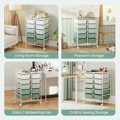 Giantex 10 Drawers Rolling Cart, Classroom Organizers, Storage Cart with Wheels, for Teacher Office Home School Supplies Tool Craft Art Paper, Green Gradient - Image 5
