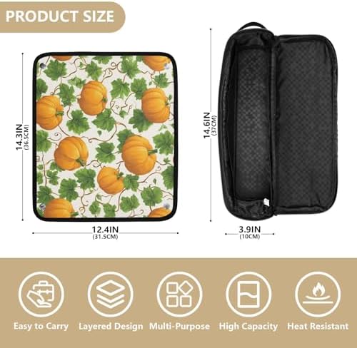 Hair Tools Travel Bag with Heat Resistant Mat Detachable 2-in-1 Curling Iron Travel Case Hot Tools Organizer for Straightener Flat Iron Pumpkins Green Leaves - Image 4