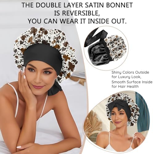 Satin Hair Braid Bonnet for Sleeping Double Layer Elastic Wide Soft Tie Band Hair Silk Lined Sleep Cap Women Girls - Image 6