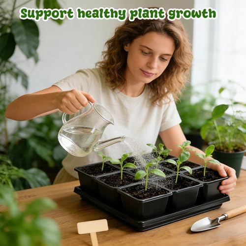 3.5in 50Pcs Black Square Nursery Pots with 5Pcs Plastic Seed Starting Trays - Image 6