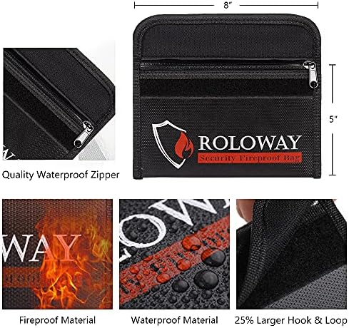 ROLOWAY Small Fireproof Bag (5 x 8 inches), Non-itchy Fireproof Money Bag for Cash, Valuables, Passport, Currency & Keys (2-Pack Black) - Image 2