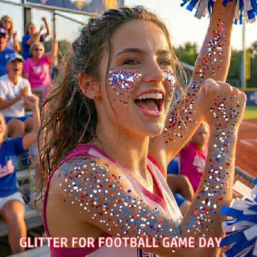 Red White Blue Hair Glitter Stick,4th of July Patriotic America Flag Star Face Body Glitter,Independence Day Fourth of July Outfits for Women,Waterproof Cheer Glitter Makeup - Image 3