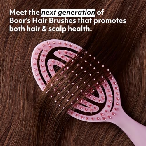 The Boar's Hair Bristle Wellness Brush | Conditions, Detangles, Boosts Scalp Circulation, Lightweight Flexible Design, Vented Cushion, Pain-Free, Helps Dry Damaged Hair (Sakura Pink) - Image 2