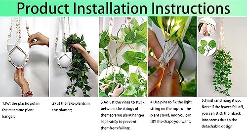 Comtelek Fake Hanging Plants with Lights Artificial Plants for Home Decor Macrame Plant Hanger with Fake Vines Faux Hanging Planter for Wall Ceiling Bedroom Bathroom Kitchen Office Boho Decor Indoor - Image 3