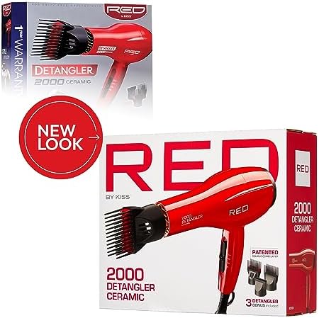 Kiss Products Red Detangler Dryer Plus 3 Attachments, 1.75 Pound - Image 2