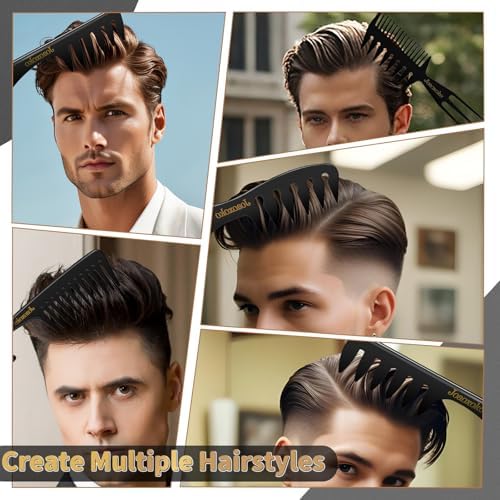 Wide Tooth Comb Set for Men - 4 Pcs Professional Barber Combs with Anti-Static Design, Reduce Hair Pulling for Curly Thick Hair, Textured ABS Black Combs for Travel Salon Home Grooming - Image 6
