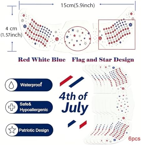 Go Ho 4th of July Red White and Blue Face Hair Body Glitter Stick + 6 Pcs Flag Glitter Freckle Face Tattoos,250 Anniversary USA Merchandise,Patriotic Independence Day Decorations Outfits for Women - Image 4